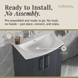 Balterley Floor Standing 2 Door Vanity Unit - Curved Basin 600mm, Satin Dark Grey - thumbnail 4