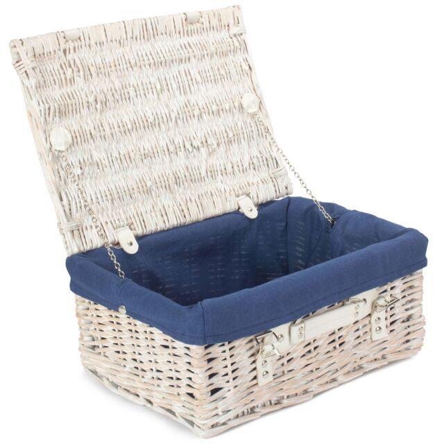Red Hamper Wicker 40cm White Picnic Basket with Blue Lining - image 1