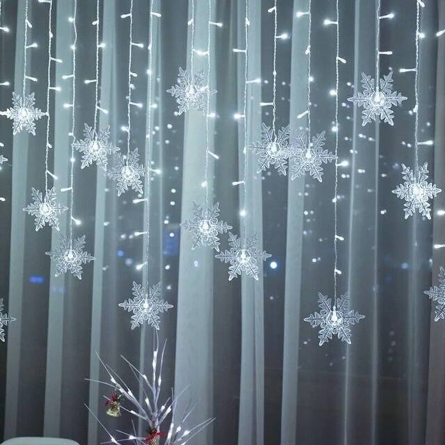 AKA Snowflake Window Curtain Lights 13ft 96 LED Christmas Icicle Lights in Cool White