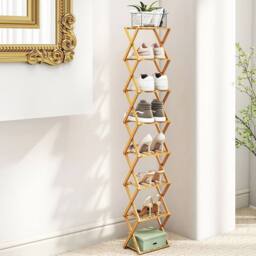 SPETLEK 8-Tier Bamboo Shoe Rack - Vertical Space Wood in Natural - Size: 0.6m2 - thumbnail 4