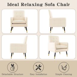 Costway Upholstered Sofa Chair Modern Accent Armchair Leisure Lounge Chair in Beige - thumbnail 6