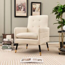 Costway Upholstered Sofa Chair Modern Accent Armchair Leisure Lounge Chair in Beige - thumbnail 3