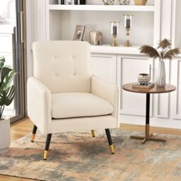 Costway Upholstered Sofa Chair Modern Accent Armchair Leisure Lounge Chair in Beige - thumbnail 4