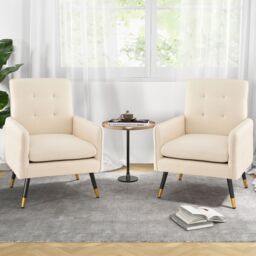 Costway Upholstered Sofa Chair Modern Accent Armchair Leisure Lounge Chair in Beige - thumbnail 5
