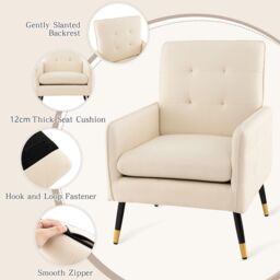 Costway Upholstered Sofa Chair Modern Accent Armchair Leisure Lounge Chair in Beige - thumbnail 9