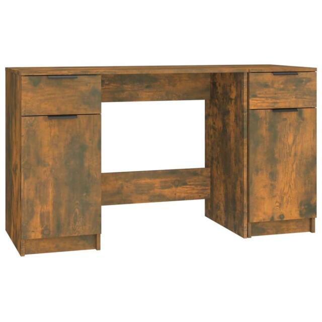 Berkfield Home Desk with Side Cabinet Smoked Oak Engineered Wood in Brown - image 1