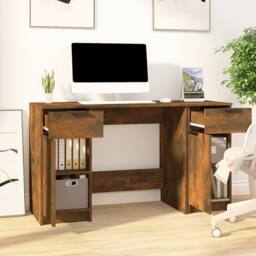 Berkfield Home Desk with Side Cabinet Smoked Oak Engineered Wood in Brown - thumbnail 3