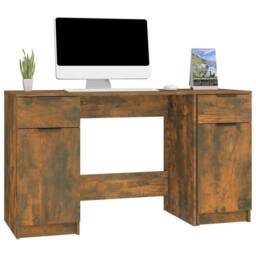Berkfield Home Desk with Side Cabinet Smoked Oak Engineered Wood in Brown - thumbnail 4