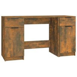 Berkfield Home Desk with Side Cabinet Smoked Oak Engineered Wood in Brown - thumbnail 1