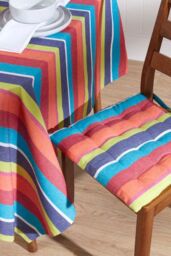 Homescapes 4 Pack Seat Pads Cotton Multi Striped Indoor Outdoor Garden Cushion, 40cm - Size: 40 cm x 40 cm - thumbnail 2