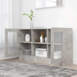 Berkfield Home Vitrine Cabinet Concrete Grey 120x30.5x70 cm Engineered Wood - thumbnail 3