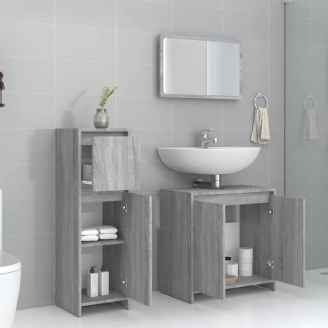Berkfield Home Stylish 3 Piece Bathroom Furniture Set Grey Sonoma Engineered Wood - image 1