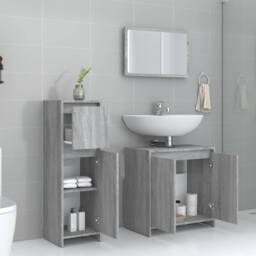Berkfield Home Stylish 3 Piece Bathroom Furniture Set Grey Sonoma Engineered Wood - thumbnail 1