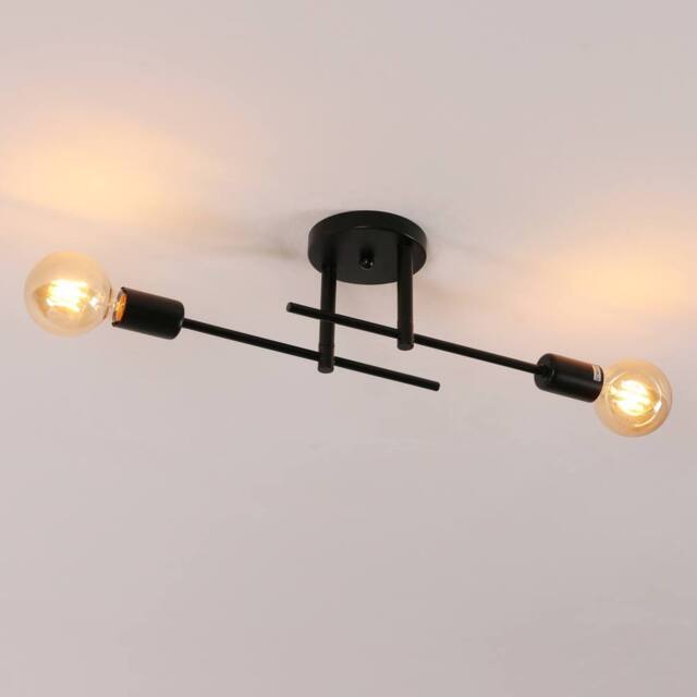 Pheashine Black 2-Light Linear Semi Flush Ceiling Light, E27 Base, Bulbs Not - image 1