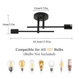 Pheashine Black 2-Light Linear Semi Flush Ceiling Light, E27 Base, Bulbs Not - thumbnail 2