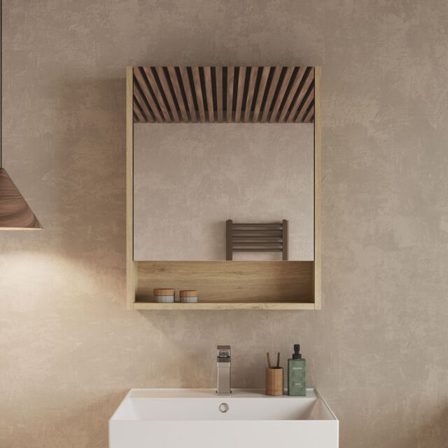 Banyetti Mino Single Door Bathroom Mirror Cabinet-Natural Oak in Light Oak