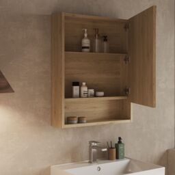 Banyetti Mino Single Door Bathroom Mirror Cabinet-Natural Oak in Light Oak - thumbnail 2