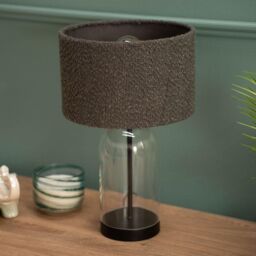 ValueLights Jessy Black Glass Table Lamp With Charcoal Boucle Shade - thumbnail 1