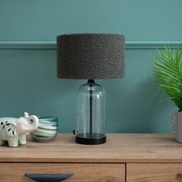 ValueLights Jessy Black Glass Table Lamp With Charcoal Boucle Shade - thumbnail 5