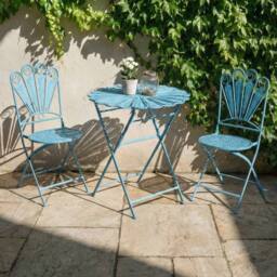 Wyld and Coco Prestige Peacock Folding Garden Chairs Set of 2 Blue Iron Frame