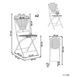 Wyld and Coco Prestige Peacock Folding Garden Chairs Set of 2 Blue Iron Frame - thumbnail 3