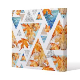 Benjamin Tate Design Autumn Geometrics with Maple Leaves (Canvas Print) / 61 x 61 x 4cm in Natural - Size: 61 x 61 x 4 cm - thumbnail 1