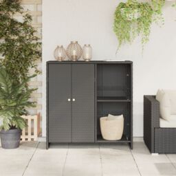 Berkfield Home Storage Cabinet Black 100x36x102 cm Rattan - Size: 100 x 36 x 102 cm - thumbnail 2