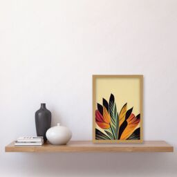 Artery8 Abstract Retro Art Nouveau Flowers in Bloom Black Gold Artwork Framed Wall Art Print A4 in Light Oak - thumbnail 2