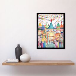 "Artery8 Wall Art Print Festival Folk Art Watercolour Painting Art Framed in Black - Size: W12"" x H16""" - thumbnail 2