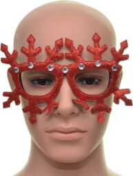 Shatchi Novelty Glitter Red Snowflake Christmas Glasses Christmas Party Props Photo Booth Accessories Stocking Fillers - thumbnail 2