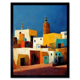 "Artery8 Wall Art Print Morocco Skyline Cityscape Modern Art Framed in Black - Size: W12"" x H16""" - thumbnail 1