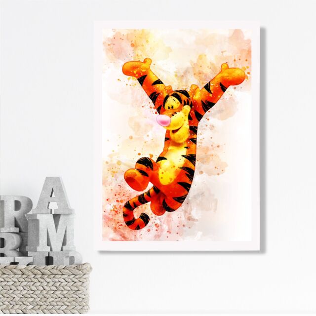 ARTZE Tigger Watercolour Winnie the Pooh Art Print with White Frame SIZE: A2 in Orange - Size: A4 - image 1