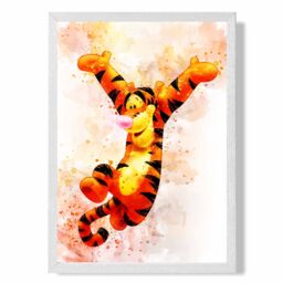 ARTZE Tigger Watercolour Winnie the Pooh Art Print with White Frame SIZE: A2 in Orange - Size: A4 - thumbnail 2