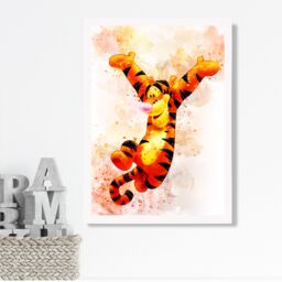 ARTZE Tigger Watercolour Winnie the Pooh Art Print with White Frame SIZE: A2 in Orange - Size: A4 - thumbnail 1