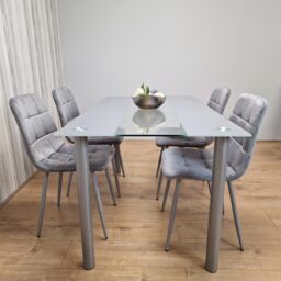 KOSY KOALA Dining Table & 4 Chairs Modern Grey Glass Table With 4 Grey Velvet Chairs Dining Room Furniture in Brown - thumbnail 3