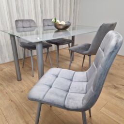 KOSY KOALA Dining Table & 4 Chairs Modern Grey Glass Table With 4 Grey Velvet Chairs Dining Room Furniture in Brown - thumbnail 7