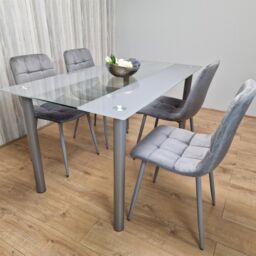 KOSY KOALA Dining Table & 4 Chairs Modern Grey Glass Table With 4 Grey Velvet Chairs Dining Room Furniture in Brown - thumbnail 8