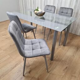KOSY KOALA Dining Table & 4 Chairs Modern Grey Glass Table With 4 Grey Velvet Chairs Dining Room Furniture in Brown - thumbnail 2