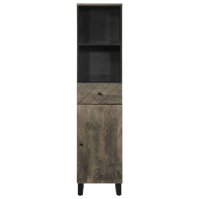 Berkfield Home Beautiful Bathroom Cabinet Black 38x33x160 cm Solid Wood Mango - Size: 38 x 33 x 160 cm - image 1
