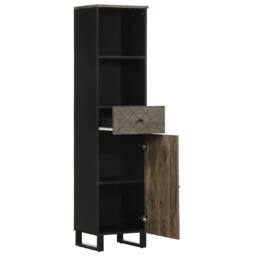 Berkfield Home Beautiful Bathroom Cabinet Black 38x33x160 cm Solid Wood Mango - Size: 38 x 33 x 160 cm - thumbnail 3