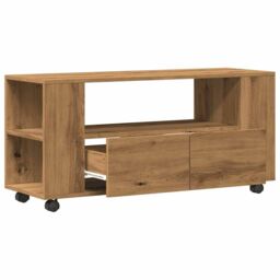 Berkfield Home TV Cabinet with Wheels Artisan Oak 102x34.5x43 cm Engineered Wood in Brown - thumbnail 5