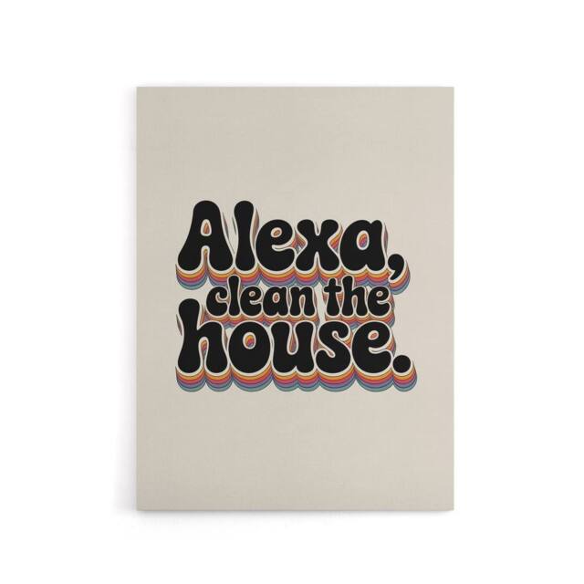 "Artery8 Assistant Clean The House Funky Retro Typography Canvas Wall Art Print in Beige - Size: W18"" x H24""" - image 1