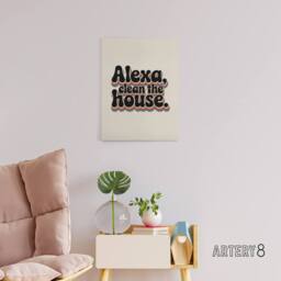 "Artery8 Assistant Clean The House Funky Retro Typography Canvas Wall Art Print in Beige - Size: W18"" x H24""" - thumbnail 3