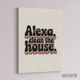 "Artery8 Assistant Clean The House Funky Retro Typography Canvas Wall Art Print in Beige - Size: W18"" x H24""" - thumbnail 2