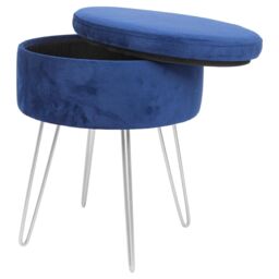 Harbour Housewares Round Velvet Storage Footstool - H45 x D36cm - Silver Legs in Blue - thumbnail 5
