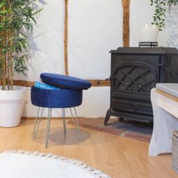 Harbour Housewares Round Velvet Storage Footstool - H45 x D36cm - Silver Legs in Blue - thumbnail 2