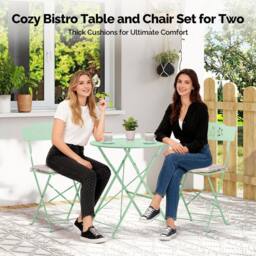 EONLION Greenolive 3PCS Folding Bistro Set with Olive Leaf Pattern in Green - Size: 100 cm - thumbnail 1