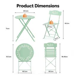 EONLION Greenolive 3PCS Folding Bistro Set with Olive Leaf Pattern in Green - Size: 100 cm - thumbnail 2