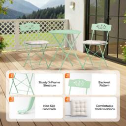 EONLION Greenolive 3PCS Folding Bistro Set with Olive Leaf Pattern in Green - Size: 100 cm - thumbnail 3