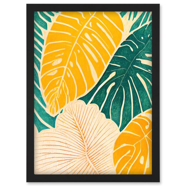 Artery8 Tropical Monstera Cheese Plant Leaf Boho Painting Artwork Framed Wall Art Print A4 in Black - image 1